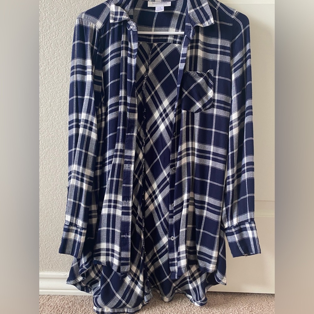 Motherhood Navy and White Plaid Shirt